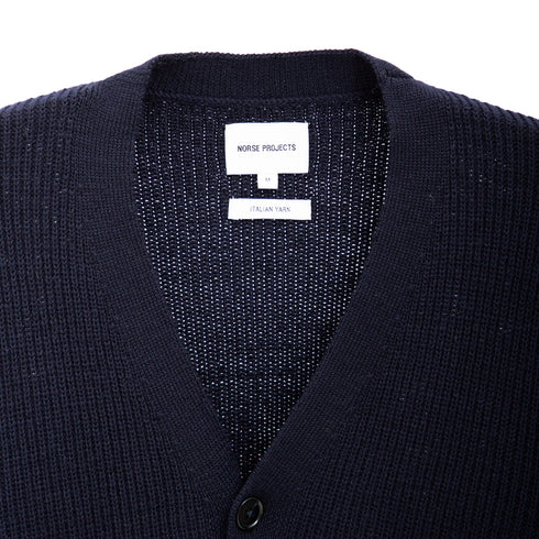Norse Project sLoki Wool Cotton Rib Cardigan Dark Navy N45-0618